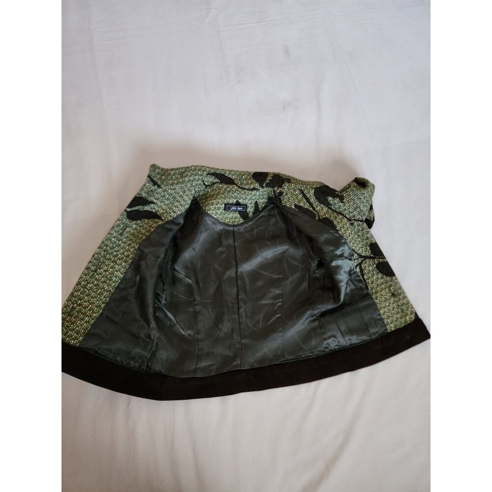 Otti Zen High Neck Button Front Faux Pockets Tweed Jacket Green/Black Small - Picture 8 of 12